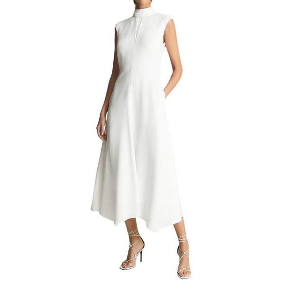 Reiss Dresses & Skirts - REISS Livvy Open Back Midi Dress Size 6 White Sleeveless Mock Neck 0152